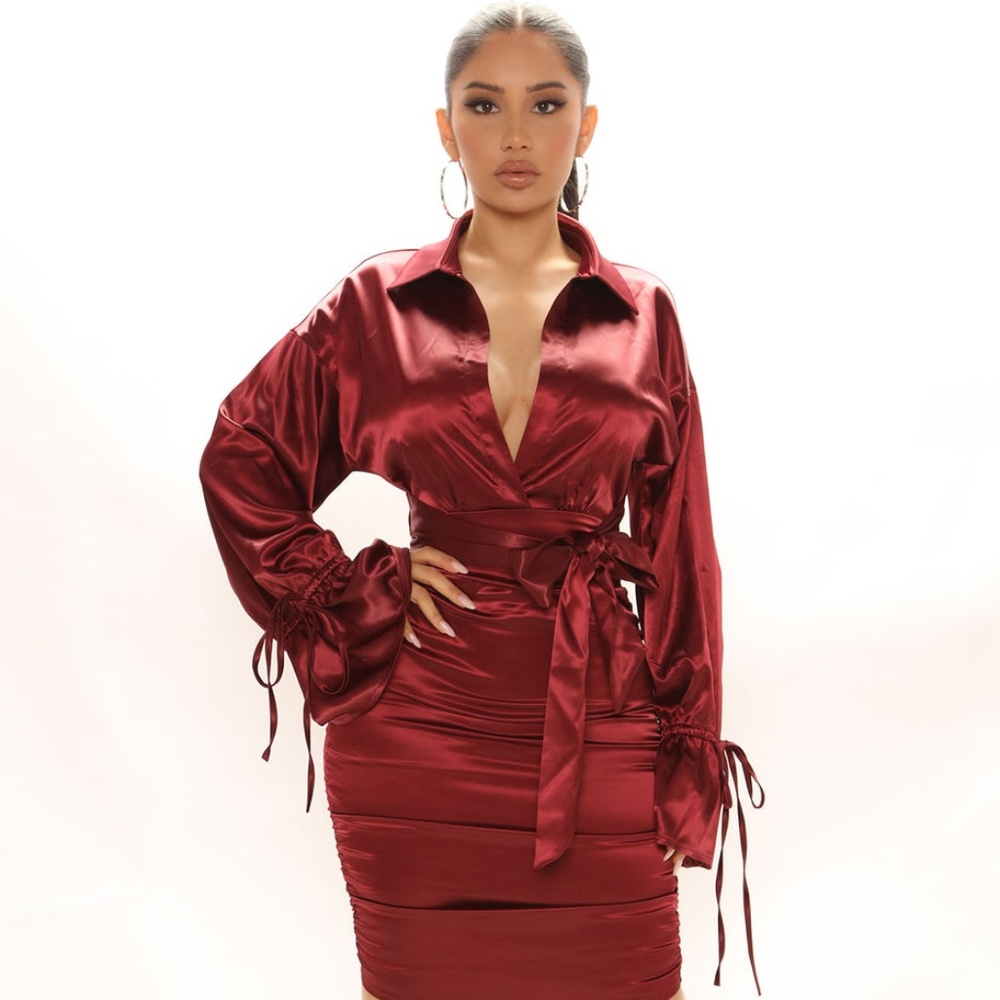 Ruched Satin Mid Dress